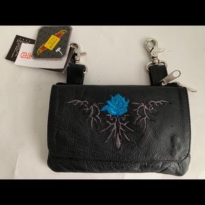 Unix Clip On Biker Mini Purse Black Leather NWT
